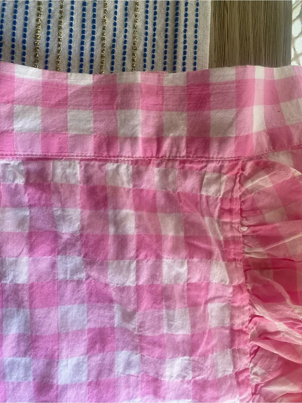 J. Crew Pink and White Gingham Elastic-Waist Skirt Sz XXL